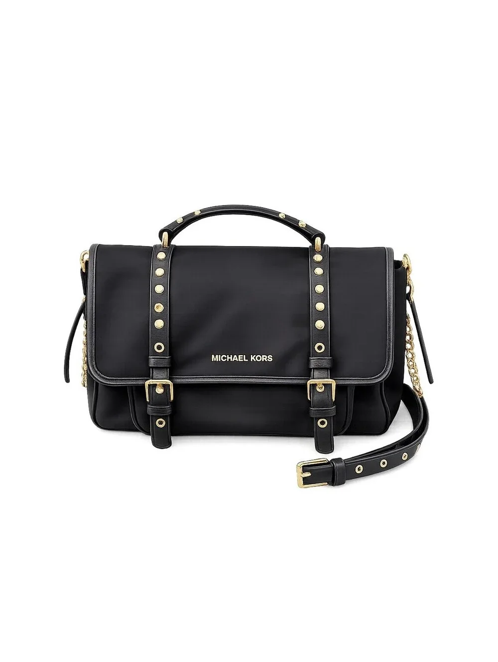 Michael Kors Women's Black Nylon Top Handle Studded Crossbody Satchel Bag